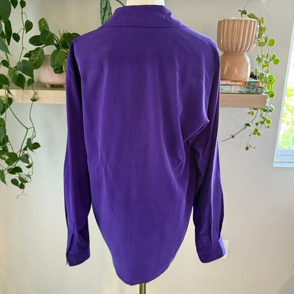Vintage Silk Purple Cutout Detail Long Sleeve Button Up Womens Office Workwear - Picture 2 of 9
